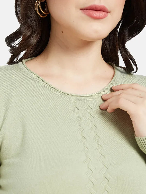 Mettle Women Olive Green Cable Knit Pullover