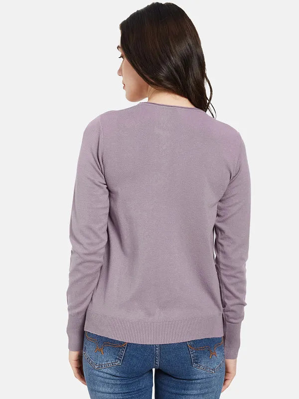 Mettle Women Purple Cable Knit Pullover