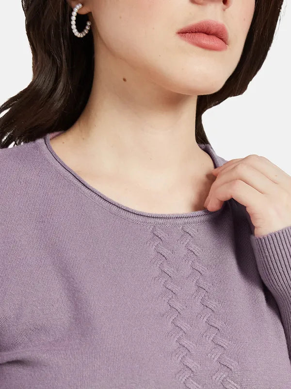 Mettle Women Purple Cable Knit Pullover