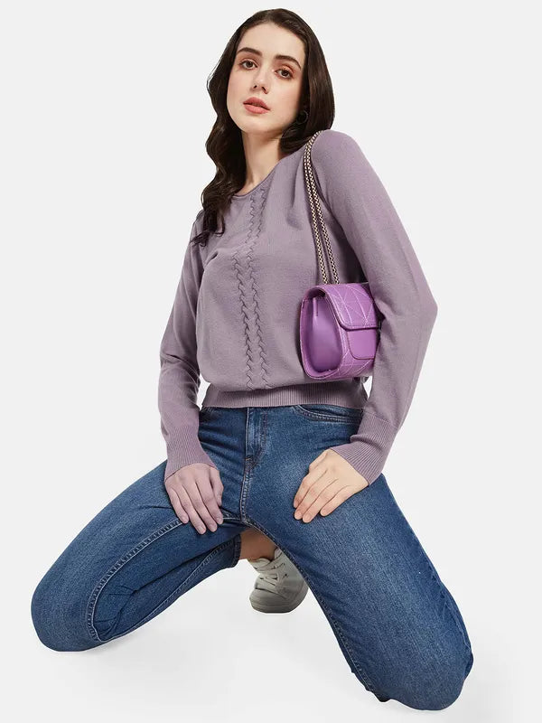 Mettle Women Purple Cable Knit Pullover