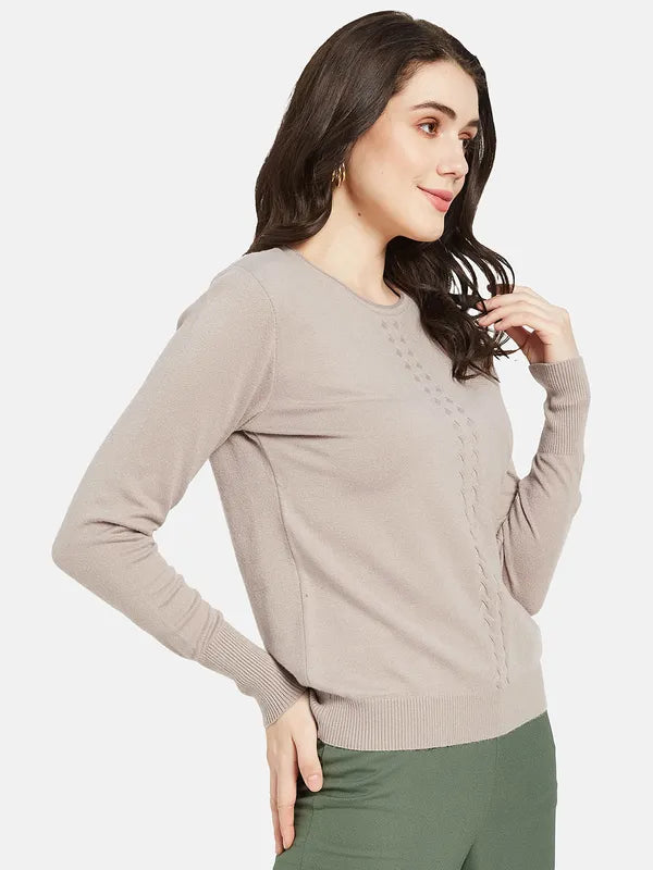 Mettle Women Beige Cable Knit Pullover