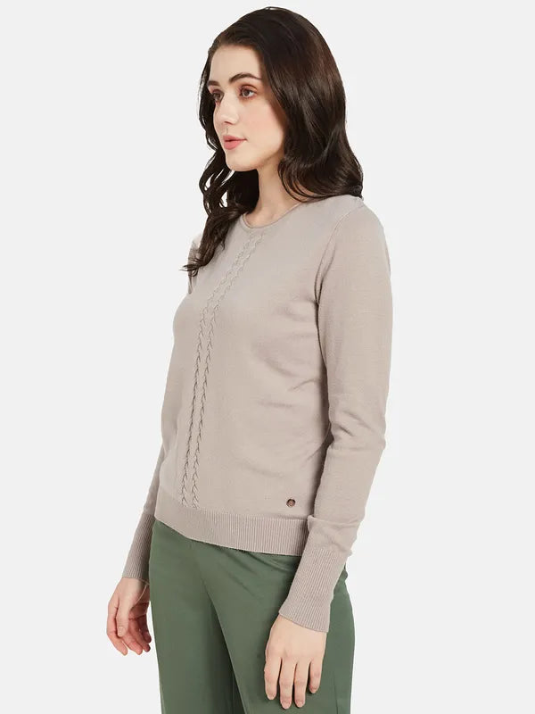 Mettle Women Beige Cable Knit Pullover