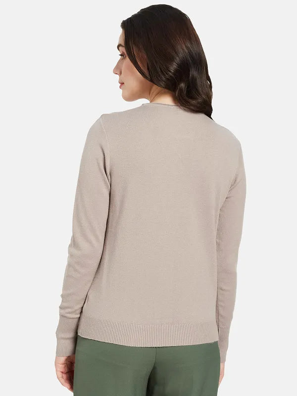 Mettle Women Beige Cable Knit Pullover