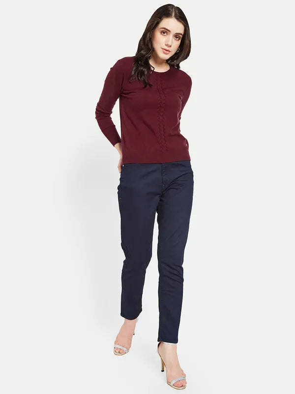 Mettle Women Maroon Cable Knit Pullover