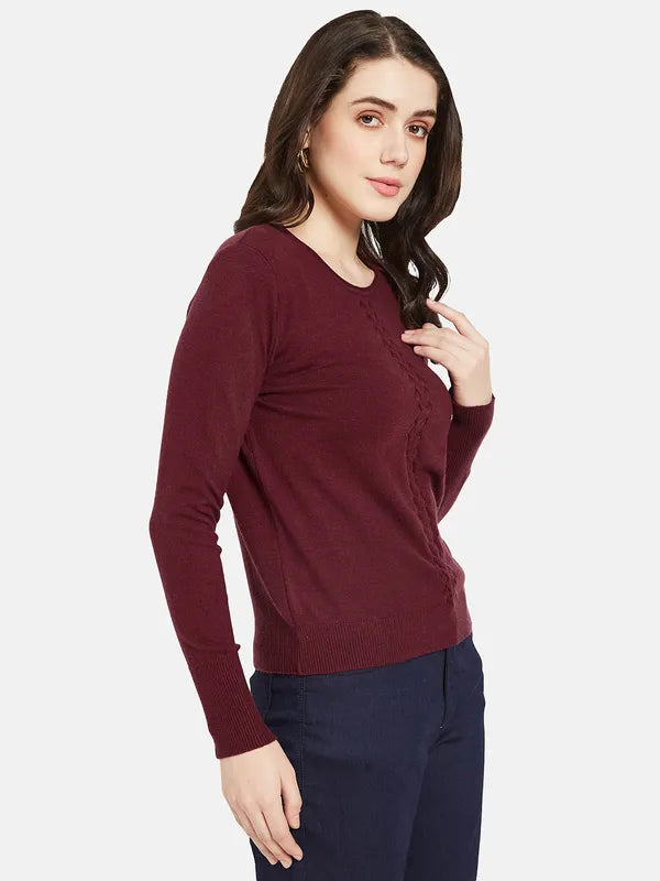 Mettle Women Maroon Cable Knit Pullover