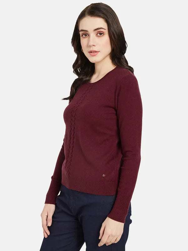 Mettle Women Maroon Cable Knit Pullover