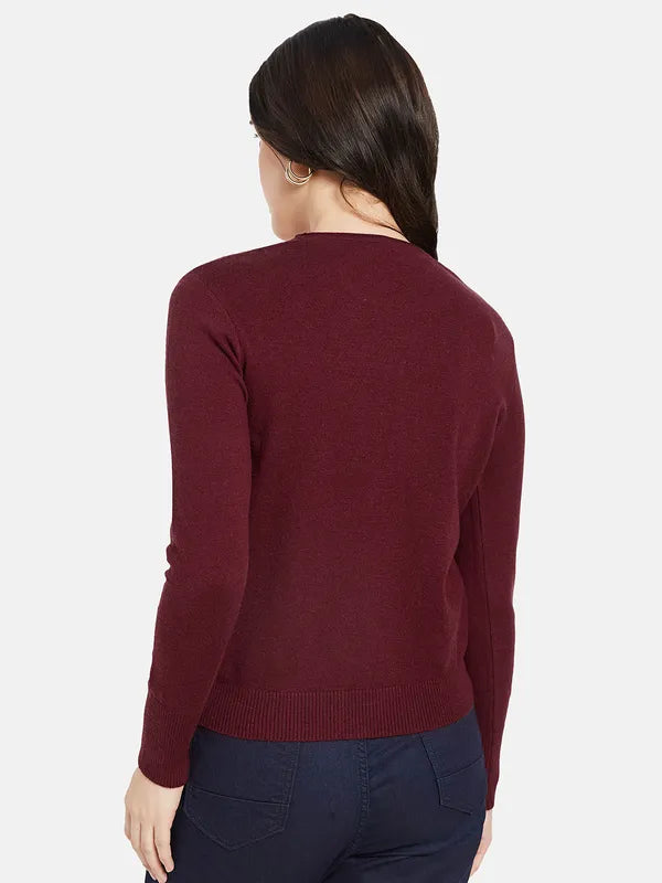 Mettle Women Maroon Cable Knit Pullover