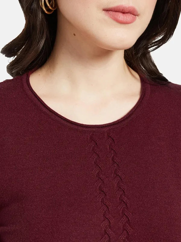 Mettle Women Maroon Cable Knit Pullover