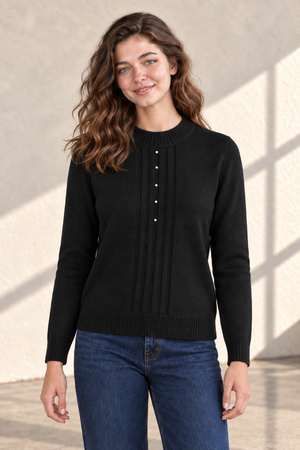 Women’s Black Acrylic Knit Sweater – Regular Fit Full Sleeve Winter Pullover