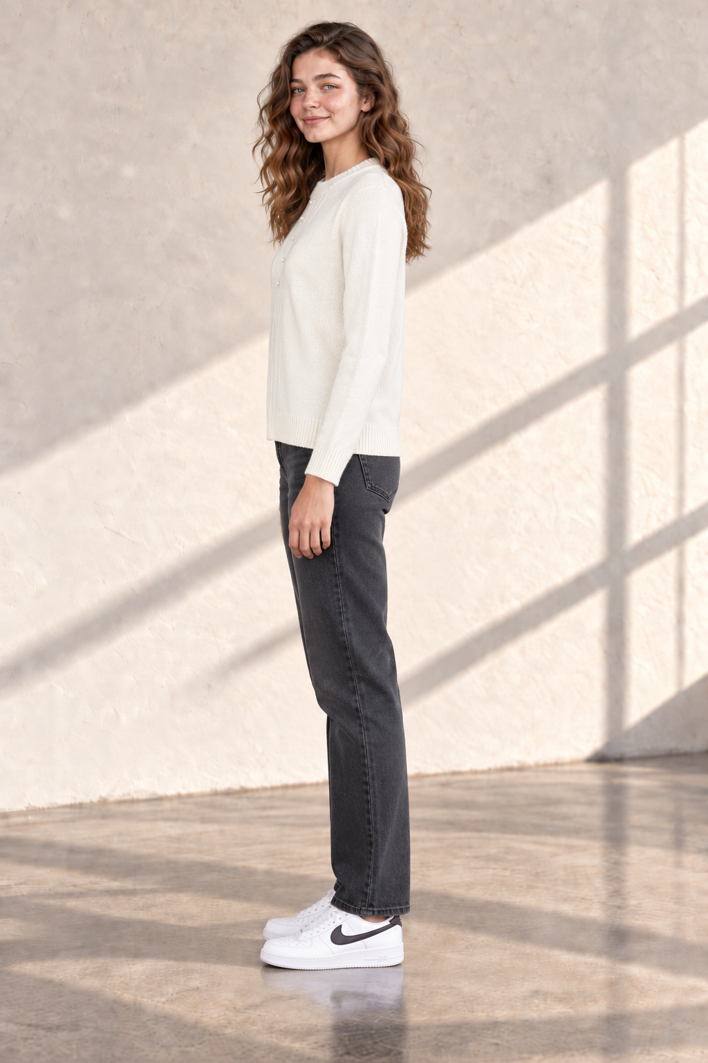 Women’s Off White Acrylic Knit Sweater – Regular Fit Full Sleeve Winter Pullover