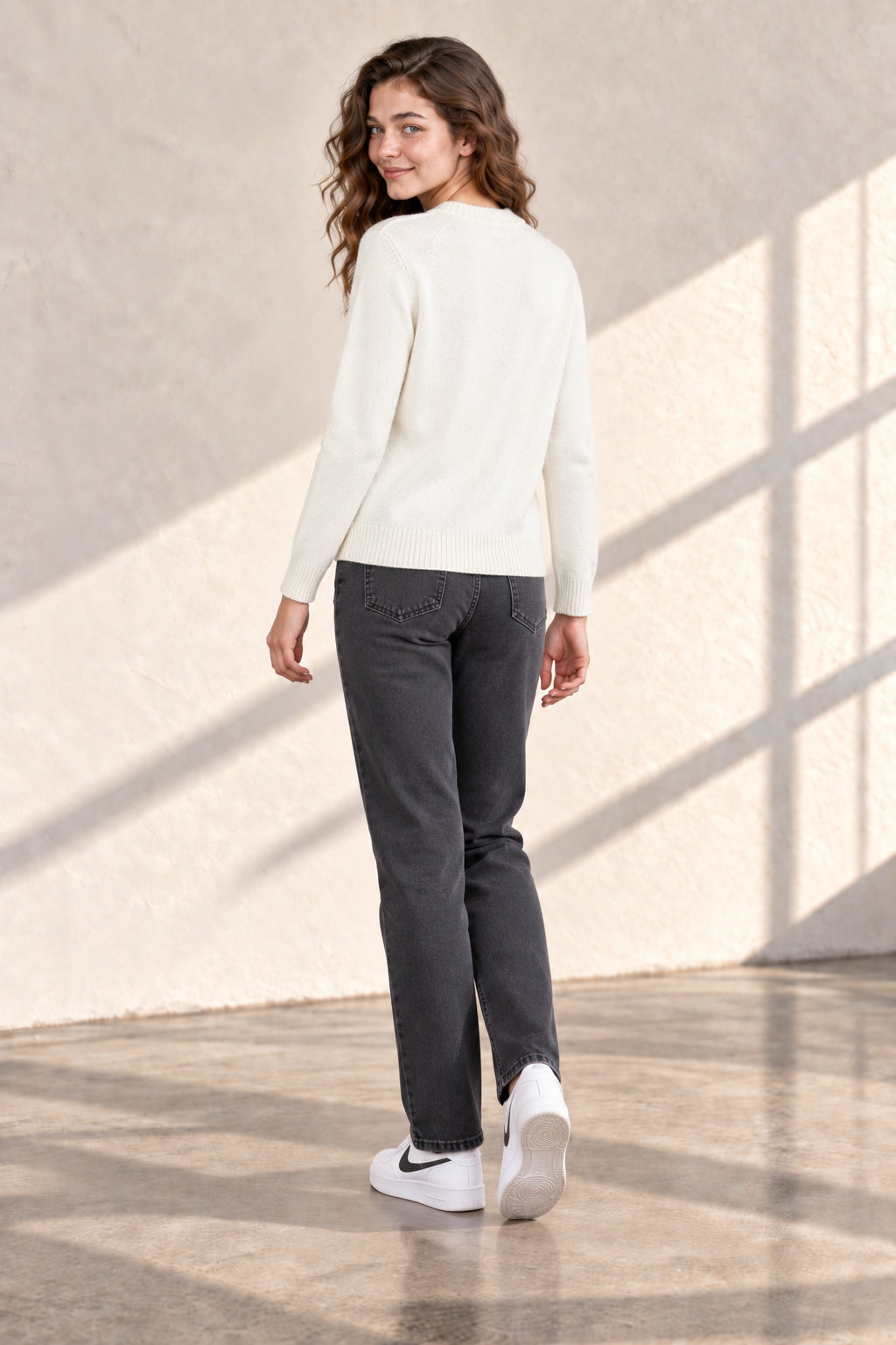 Women’s Off White Acrylic Knit Sweater – Regular Fit Full Sleeve Winter Pullover