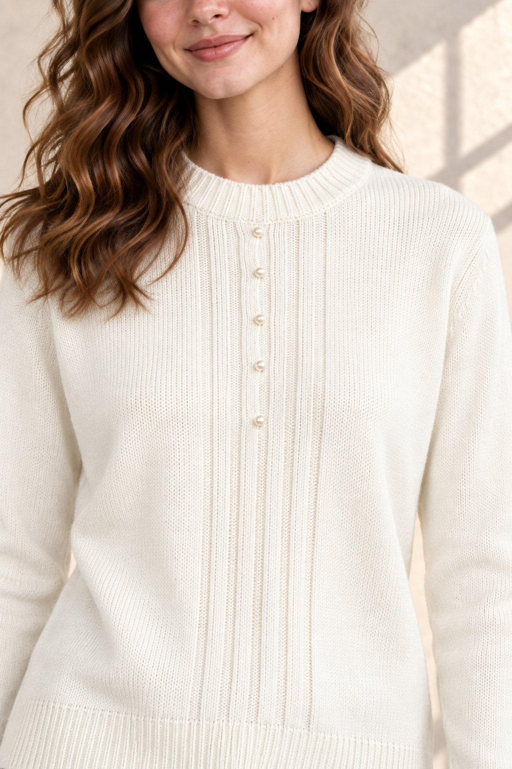 Women’s Off White Acrylic Knit Sweater – Regular Fit Full Sleeve Winter Pullover
