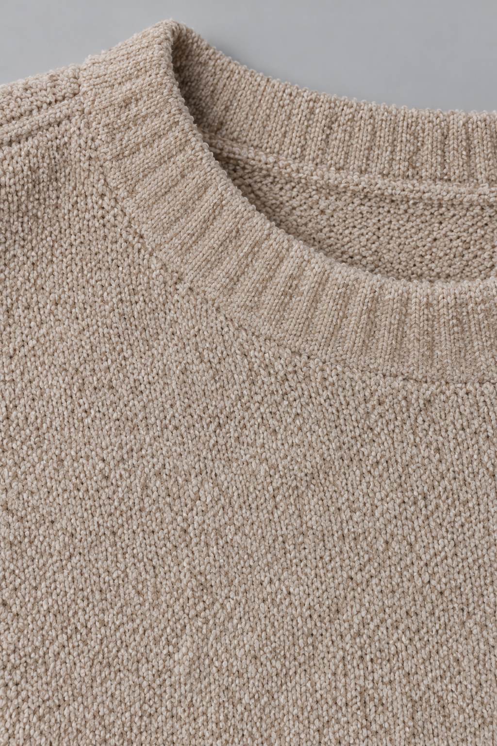 Women’s Beige Knitted Towel Yarn Sweater with Crew Neck and Full Sleeves