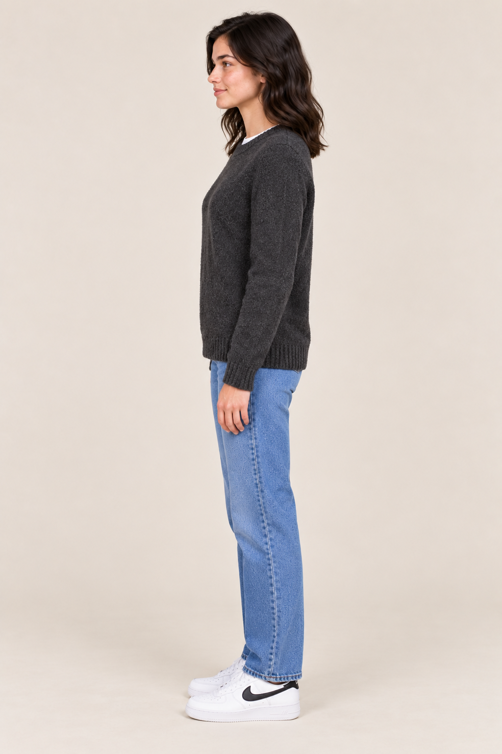 Women's Regular Fit Knitted Wool Crew Neck Sweater with Soft Textured Finish – Black