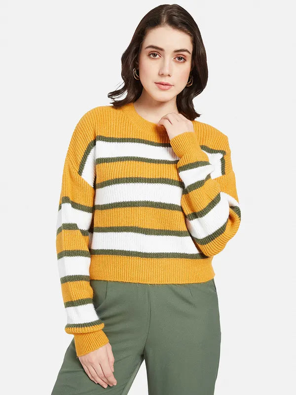 Mettle Women Yellow  Green Striped Pullover