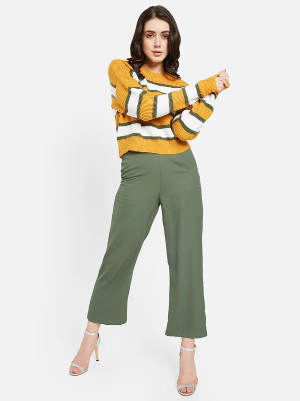 Mettle Women Yellow  Green Striped Pullover