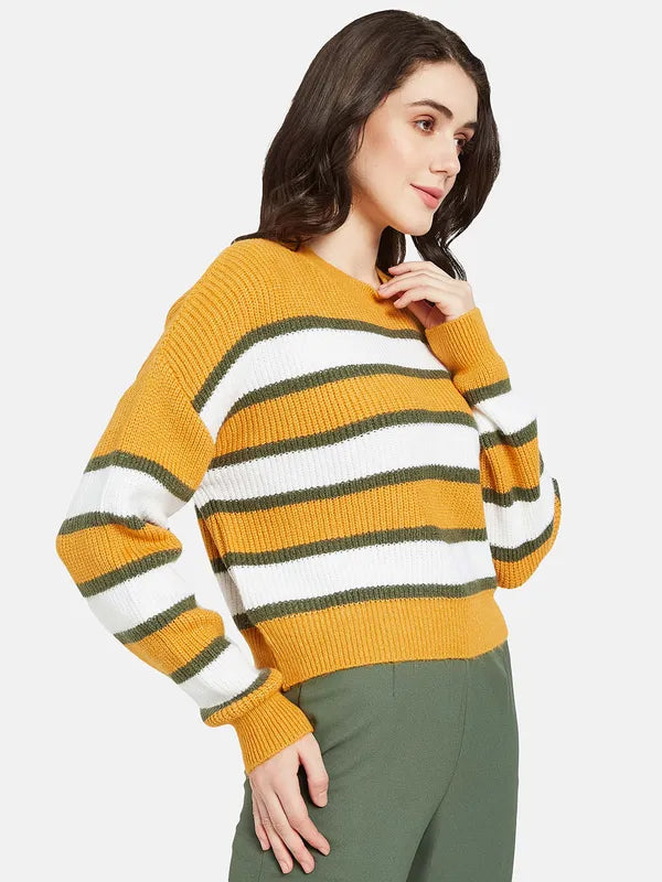 Mettle Women Yellow  Green Striped Pullover