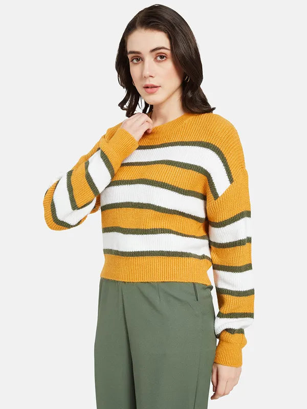 Mettle Women Yellow  Green Striped Pullover