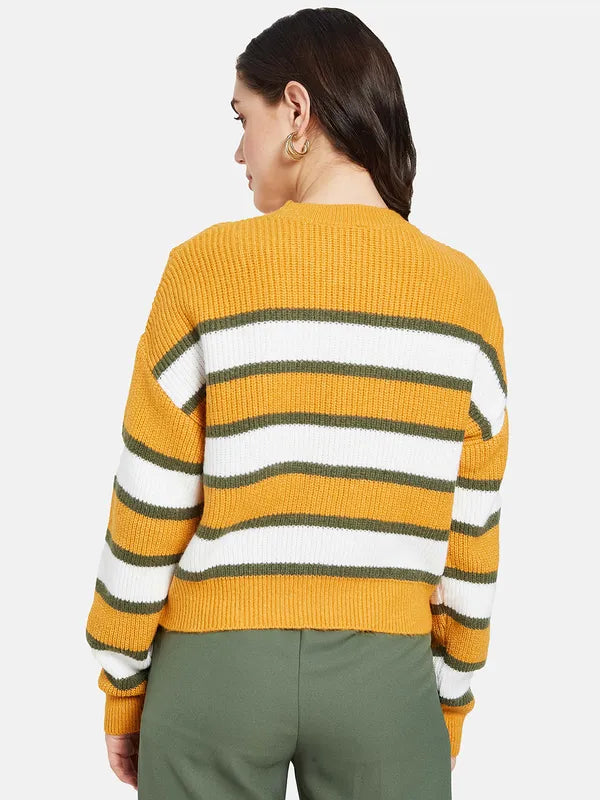 Mettle Women Yellow  Green Striped Pullover