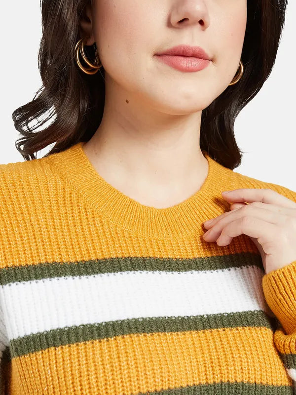 Mettle Women Yellow  Green Striped Pullover