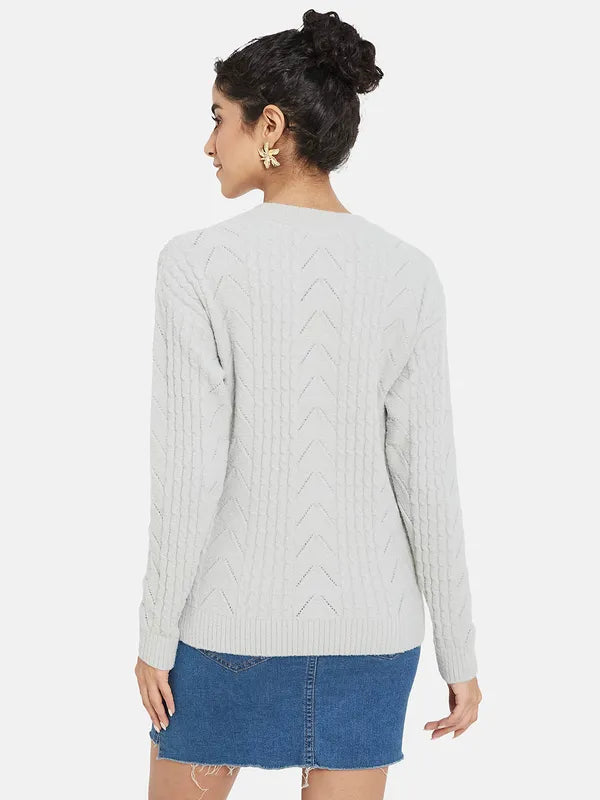 Mettle Women Grey Striped Pullover