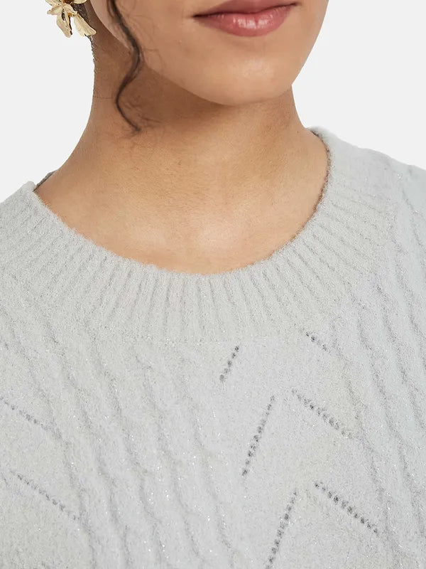 Mettle Women Grey Striped Pullover