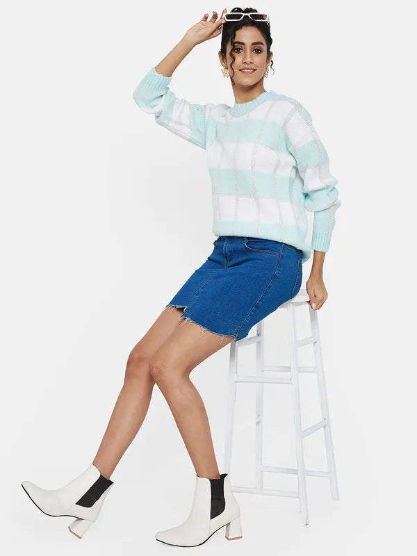 Mettle Women Blue Striped Pullover