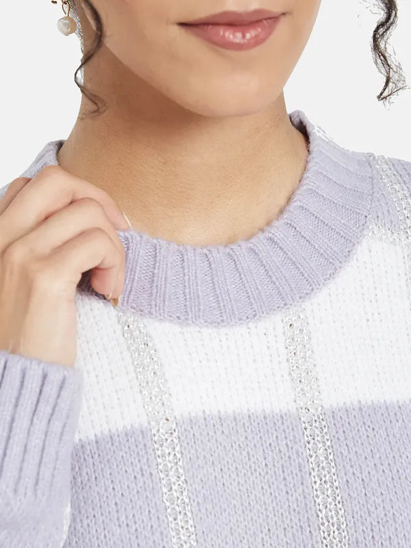 Mettle Women Purple Striped Pullover