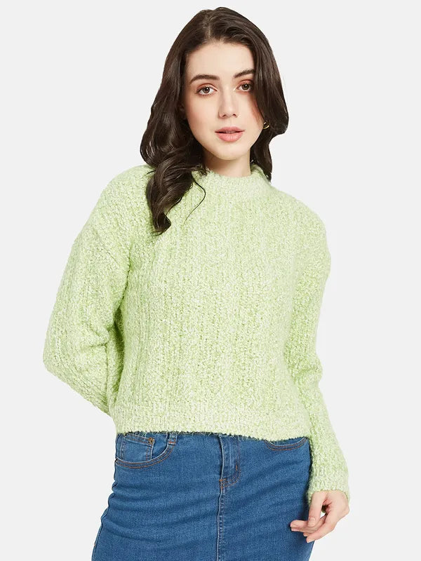 Mettle Women Green Cable Knit Pullover