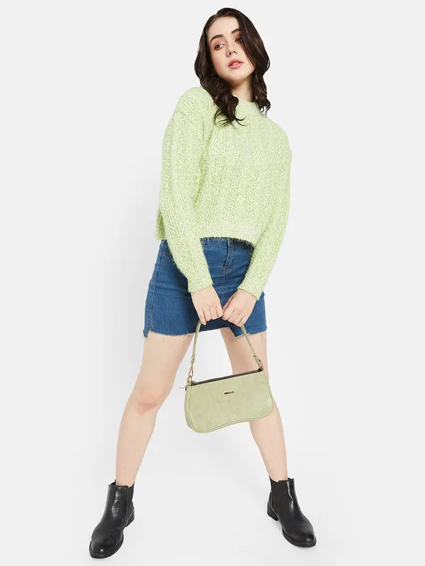 Mettle Women Green Cable Knit Pullover