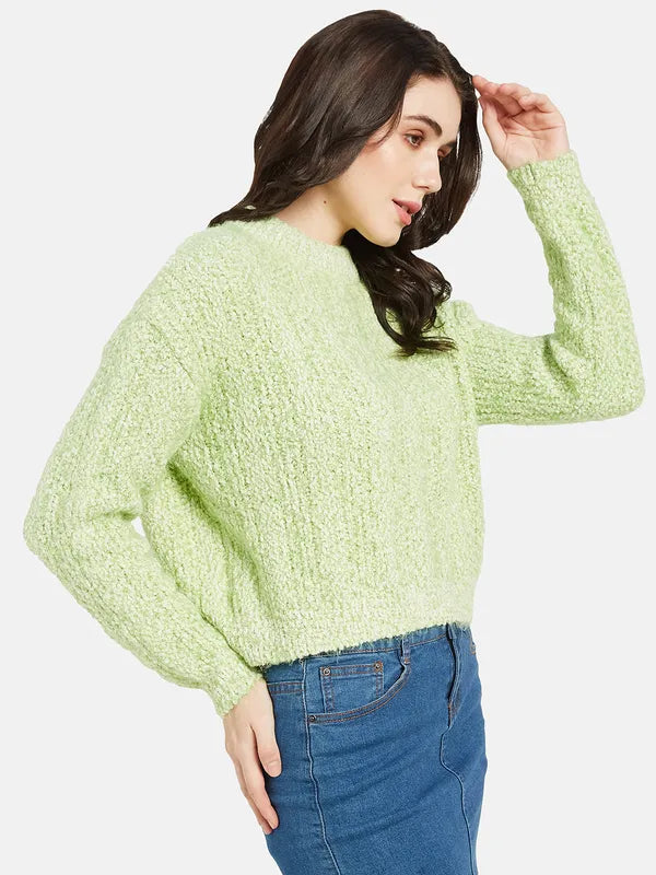 Mettle Women Green Cable Knit Pullover