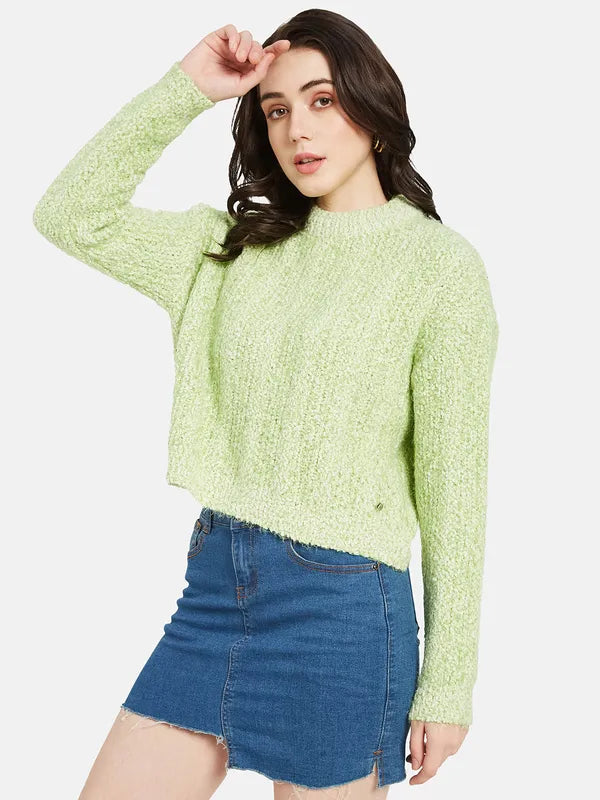 Mettle Women Green Cable Knit Pullover