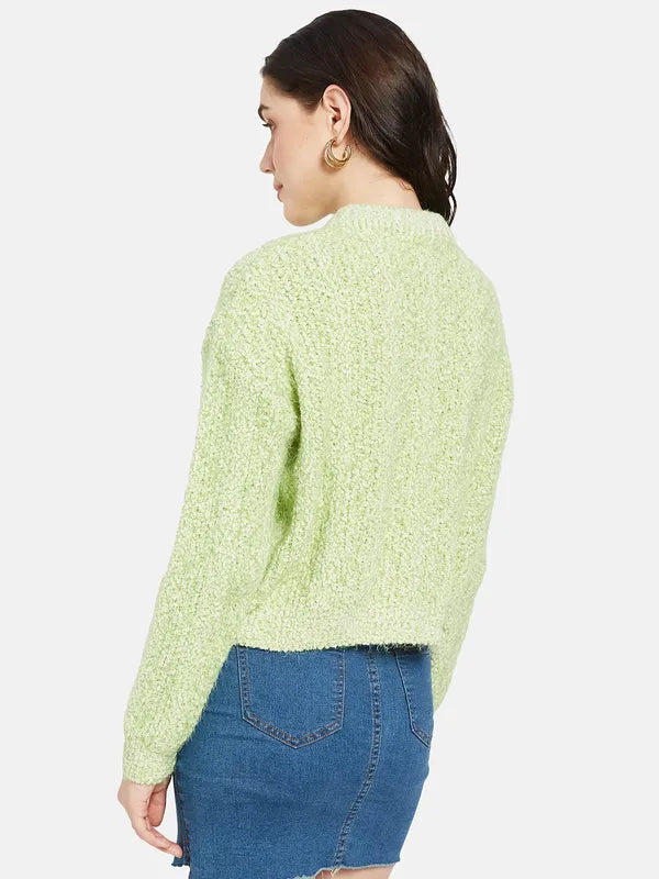 Mettle Women Green Cable Knit Pullover