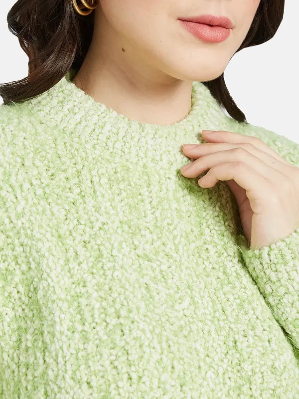 Mettle Women Green Cable Knit Pullover