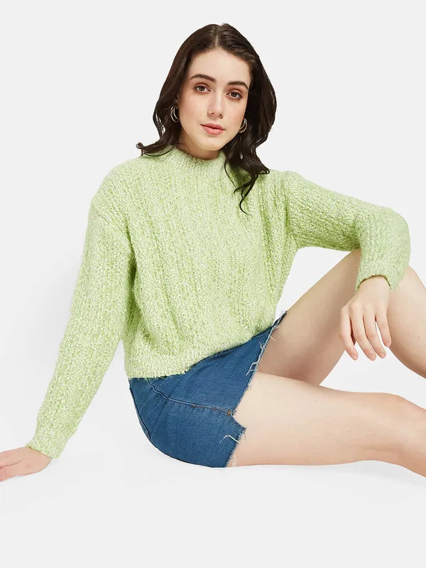 Mettle Women Green Cable Knit Pullover