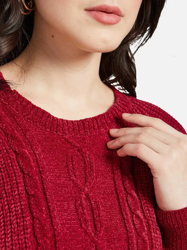 Mettle Women Red Cable Knit Pullover