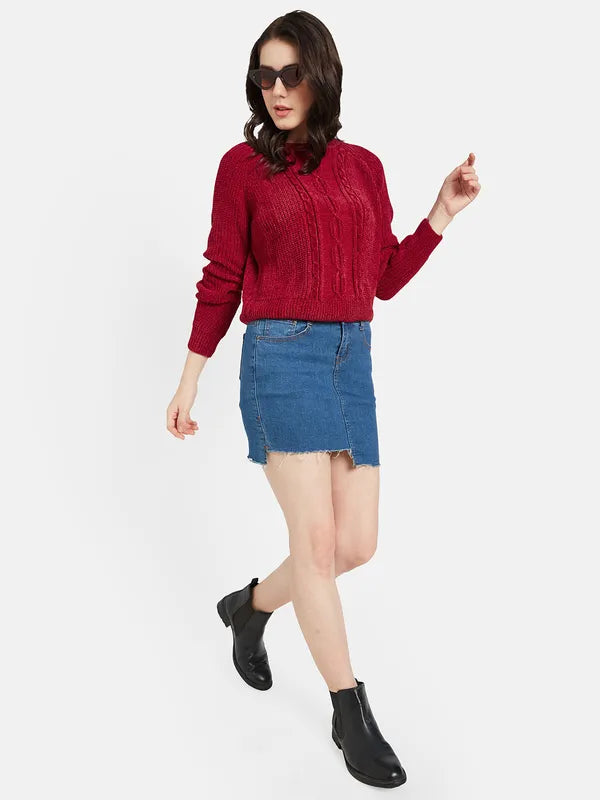 Mettle Women Red Cable Knit Pullover