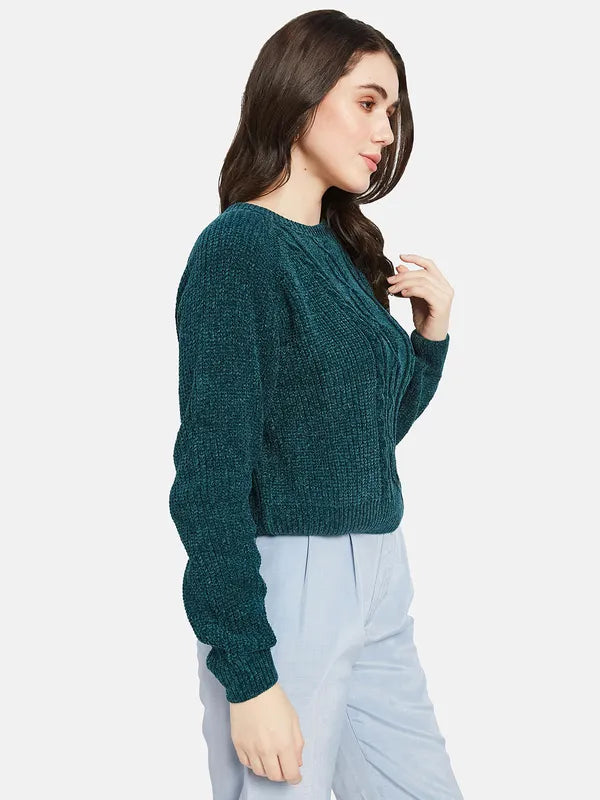 Mettle Women Green Cable Knit Pullover