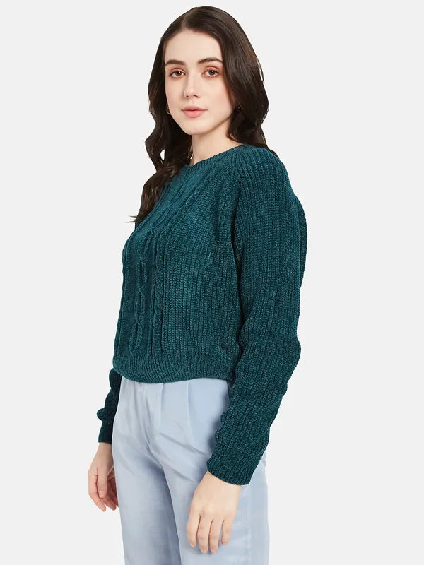 Mettle Women Green Cable Knit Pullover