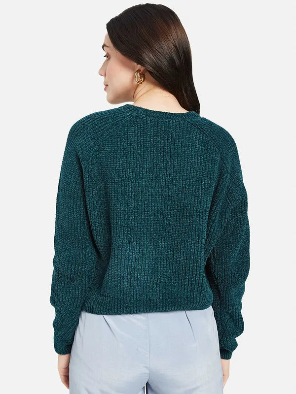 Mettle Women Green Cable Knit Pullover