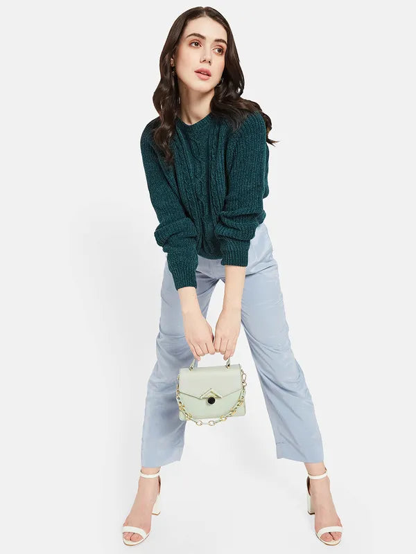 Mettle Women Green Cable Knit Pullover