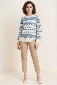 Women Fair Isle Printed Round Neck Pullover Sweater