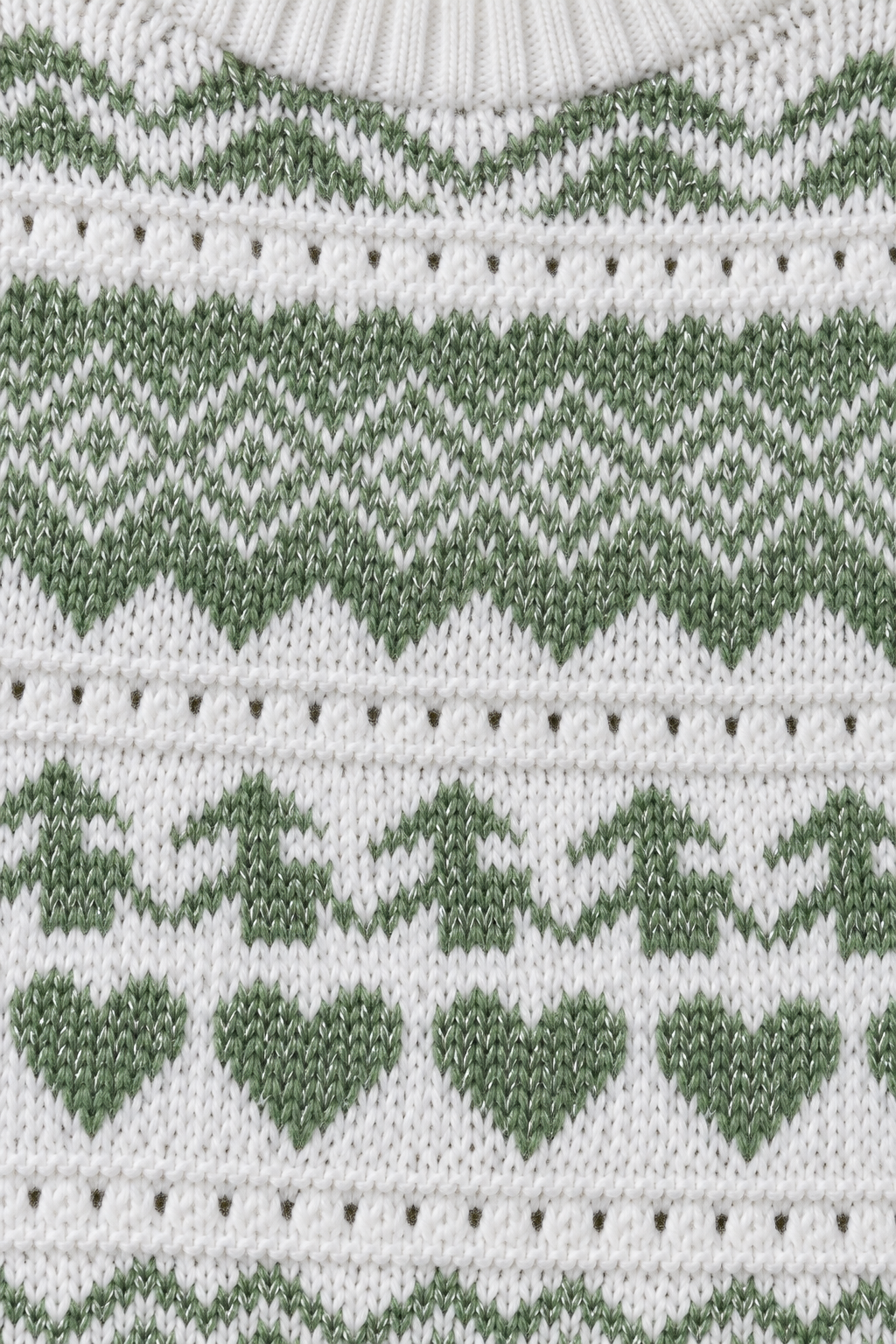 Women’s Off White & Sage Jacquard Knit Sweater – Regular Fit Full Sleeve Winter Pullover