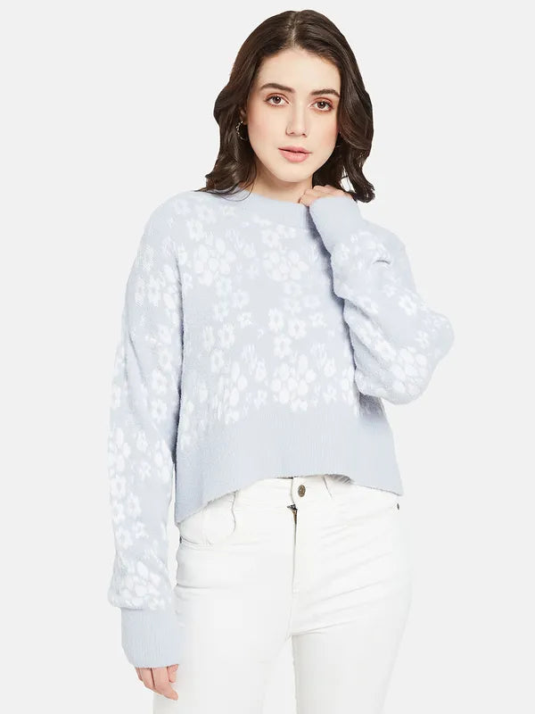 Mettle Women Blue  White Floral Printed Pullover