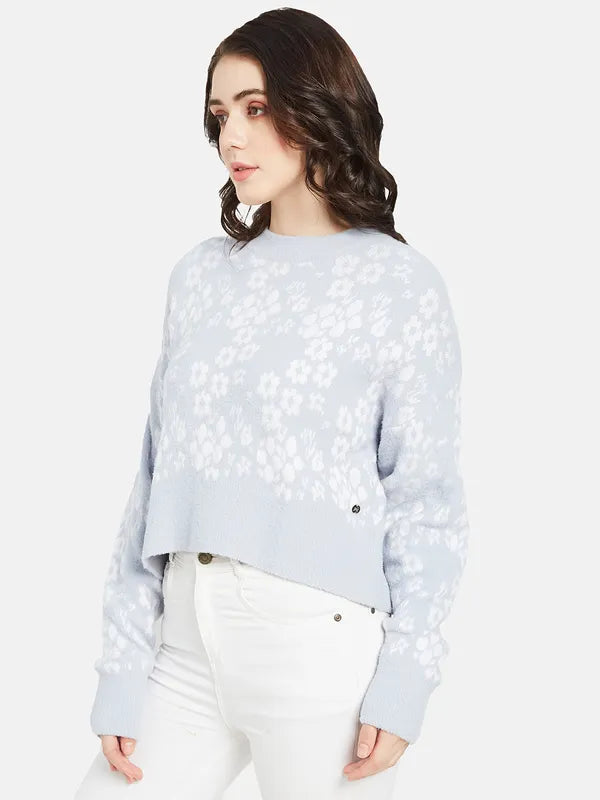 Mettle Women Blue  White Floral Printed Pullover