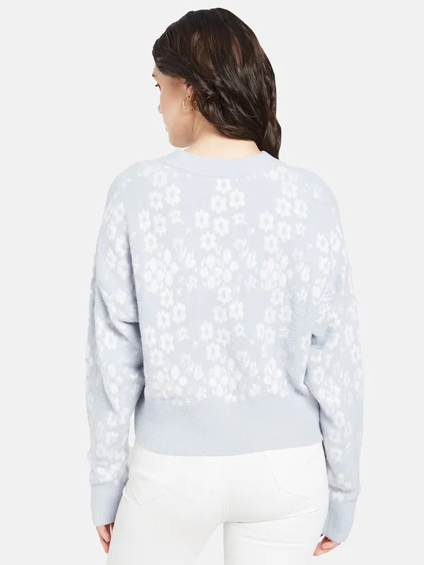 Mettle Women Blue  White Floral Printed Pullover