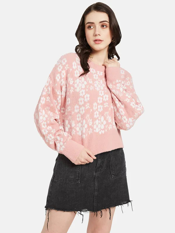 Mettle Women Pink  White Floral Printed Pullover