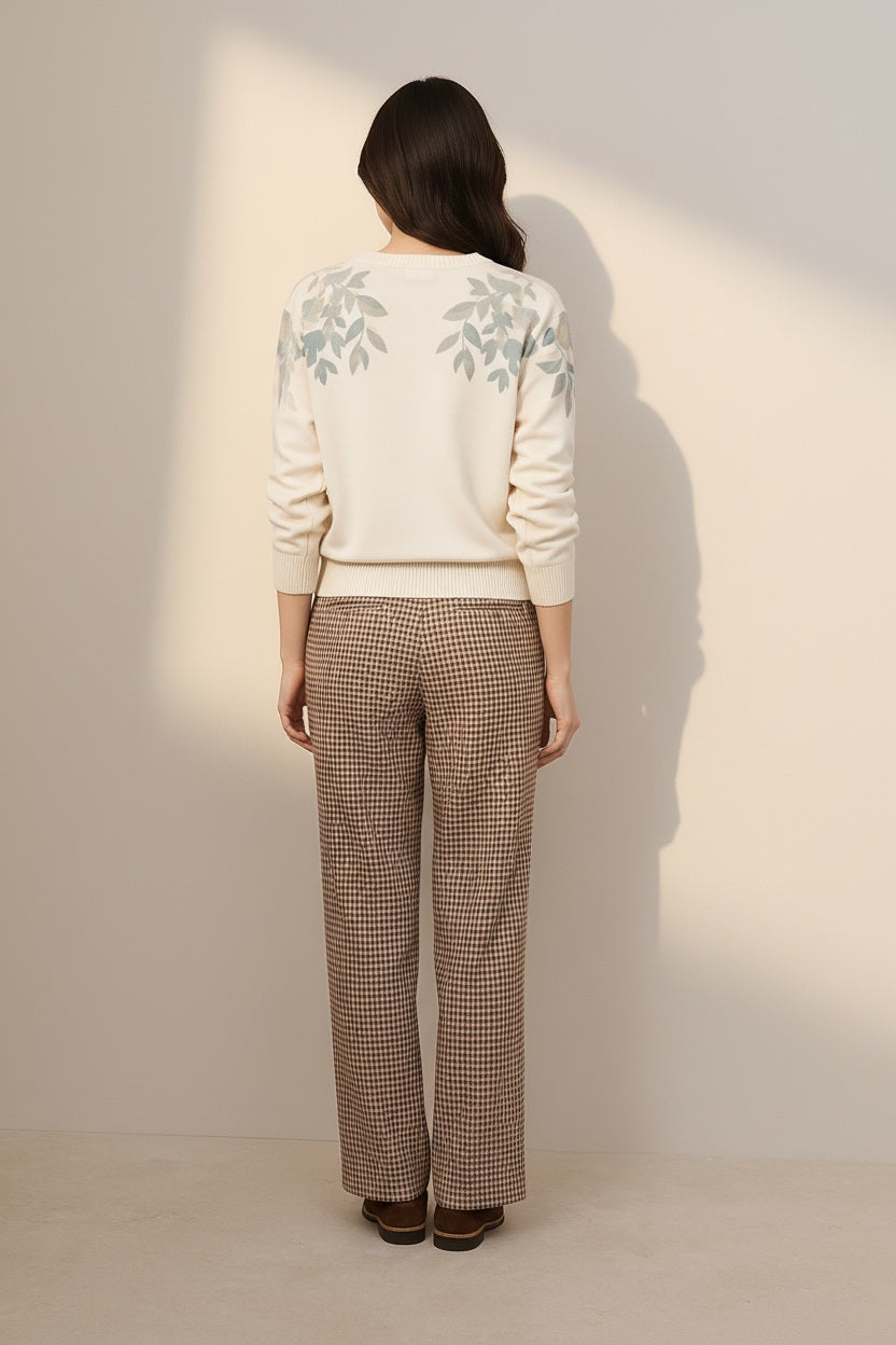 Women Floral Printed Round Neck Pullover Sweater