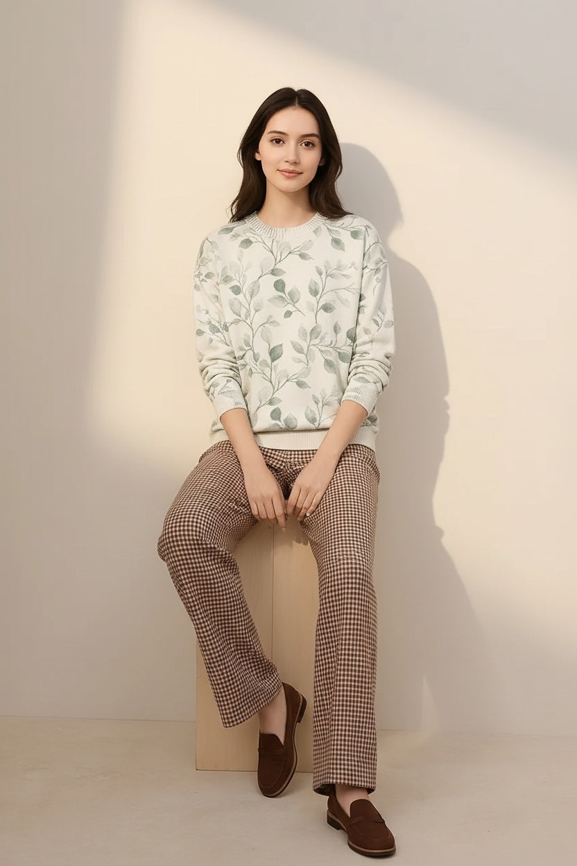 Women Floral Round Neck Sweater