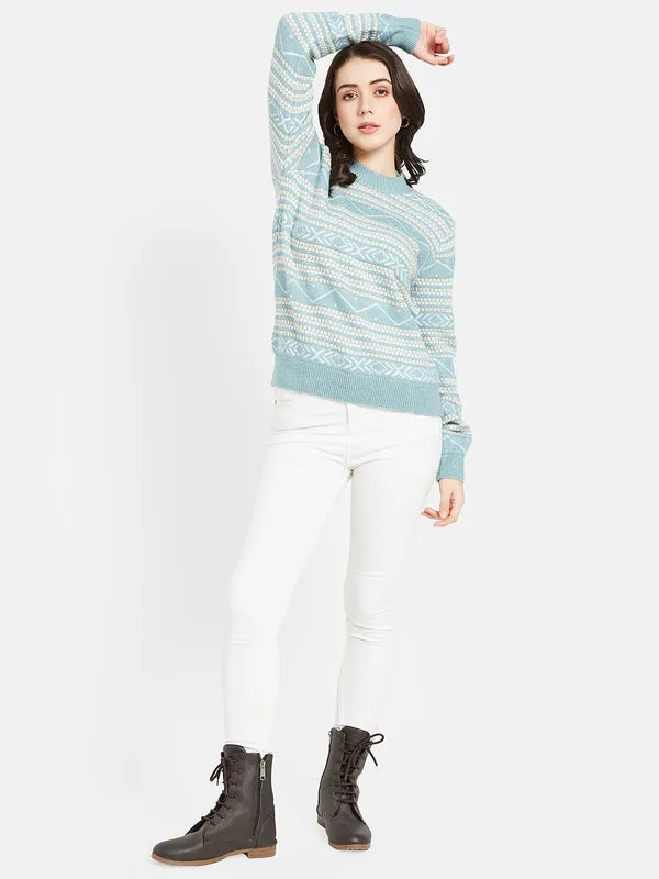 Mettle Women Blue  White Printed Pullover